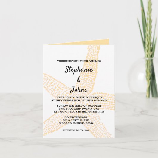Invitation Starfish Pêche Nautique Jaune Orange Mariage Cool (Devant)