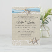 Invitation Starfish Ruban et Mariage bleu clair en dentelle (Debout devant)