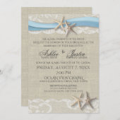 Invitation Starfish Ruban et Mariage bleu clair en dentelle (Devant / Derrière)