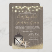 Invitation Starfish Rustic Ocean Drift Wood and Lights (Devant / Derrière)