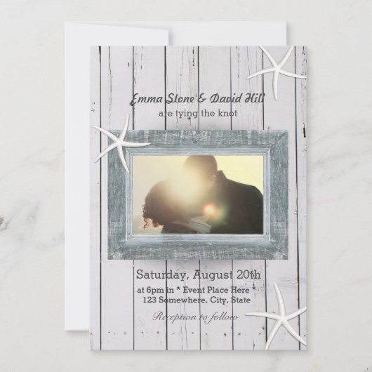 Invitation Starfish rustique et Mariage photo en bois Patiné (Devant)