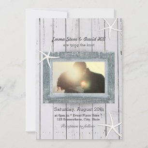 Invitation Starfish rustique et Mariage photo en bois Patiné