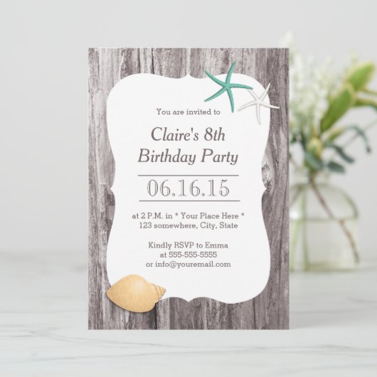 Invitation Starfish & Seashell Beach Driftwood Anniversaire (Debout devant)