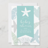 Invitation Starfish & Seashells Baby shower bleu turquoise (Devant)