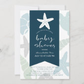 Invitation Starfish & Seashells Baby shower virtuel bleu mari (Devant)