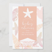 Invitation Starfish & Seashells Baby shower virtuel rose (Devant)