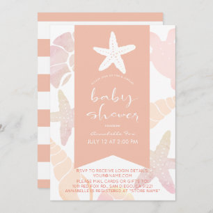 Invitation Starfish & Seashells Baby shower virtuel rose