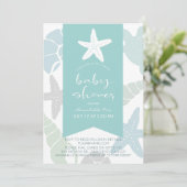 Invitation Starfish & Seashells Baby shower virtuel Turquoise (Debout devant)