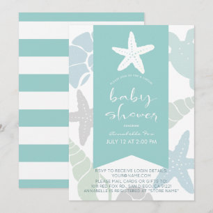 Invitation Starfish & Seashells Baby shower virtuel Turquoise