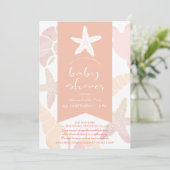 Invitation Starfish & Seashells Pink Drive-by Baby shower (Debout devant)