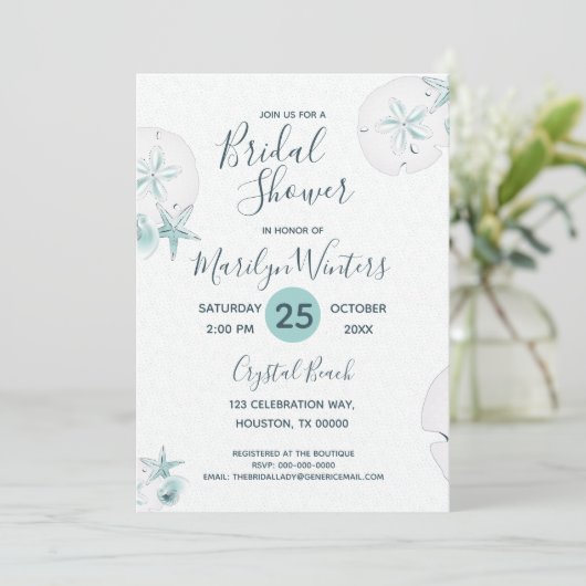 Invitation Starfish Shells Moderne Elégante Fête des mariées (Debout devant)