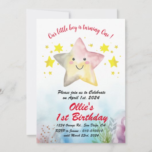 Invitation Starfish souriant - 1er/2e/3e fête d'anniversaire (Devant)