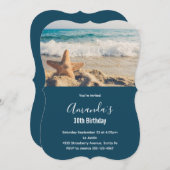 Invitation Starfish sur une plage de sable Photo Anniversaire (Devant / Derrière)