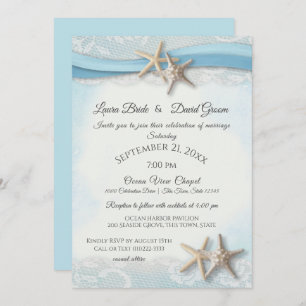 Invitation Starfish Tropical Vintage Beach Sky Blue Mariage