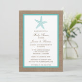 Invitation Starfish Turquoise Baby shower de plage Burlap (Debout devant)