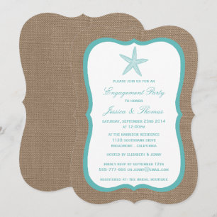 Invitation Starfish Turquoise Burlap Beach