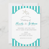 Invitation Starfish Turquoise Turquoise rayé Elégant Plage (Devant)