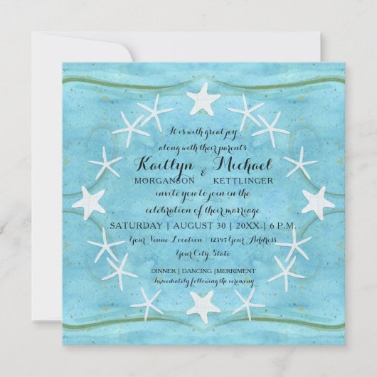 Invitation Starfish Wreath Ocean Beach Aquarelle Bleu Coques (Devant)
