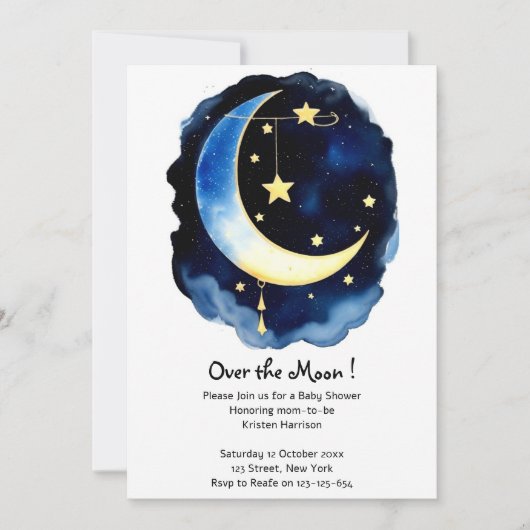 Invitation Starlit Adventure : Lune et Baby shower des étoile (Devant)