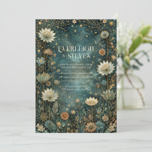 Invitation Starlit Teal Celestial Astrantia Wedding (Debout devant)