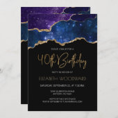 Invitation Starry Gold Agate Geode 40e fête d'anniversaire (Devant / Derrière)