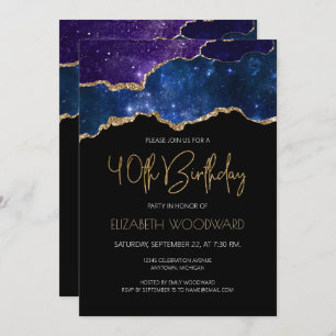 Invitation Starry Gold Agate Geode 40e fête d'anniversaire