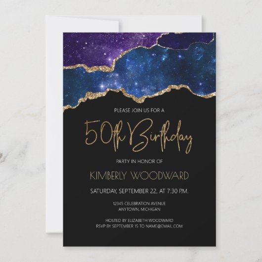 Invitation Starry Gold Agate Geode 50e fête d'anniversaire (Devant)