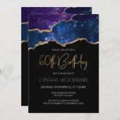 Invitation Starry Gold Agate Geode 60e fête d'anniversaire (Devant / Derrière)