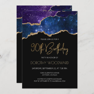 Invitation Starry Gold Agate Geode 90e fête d'anniversaire