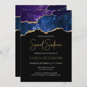 Invitation Starry Gold Agate Geode Sweet 16 Anniversaire