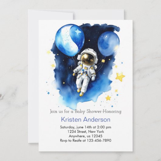 Invitation Starry Moon et Stars Blue Boy Baby shower (Devant)
