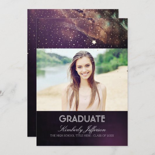Invitation Starry Night and Shooting Star Photo Graduation (Devant / Derrière)