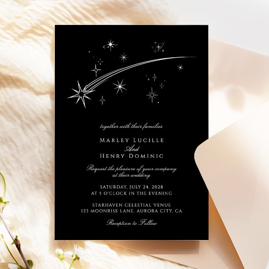 Invitation Starry Night Black and White Celestial Wedding