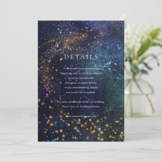 Invitation Starry Night Celestial Galaxy Mariage Détails Cart (Debout devant)