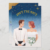 Invitation Starry Night Elegance  Romantic Save the Date (Devant / Derrière)