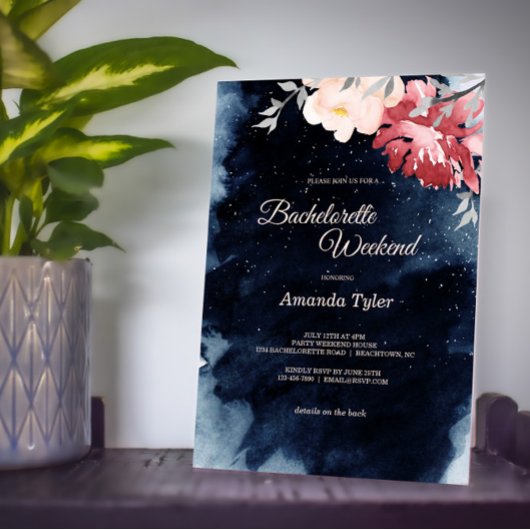 Invitation Starry Night Floral Bachelorette Week-end