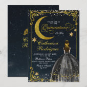Invitation Starry Night Gold et Black Quinceanera (Devant / Derrière)