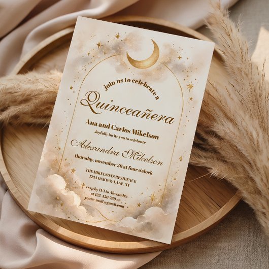 Invitation Starry Night Gold Quinceañera