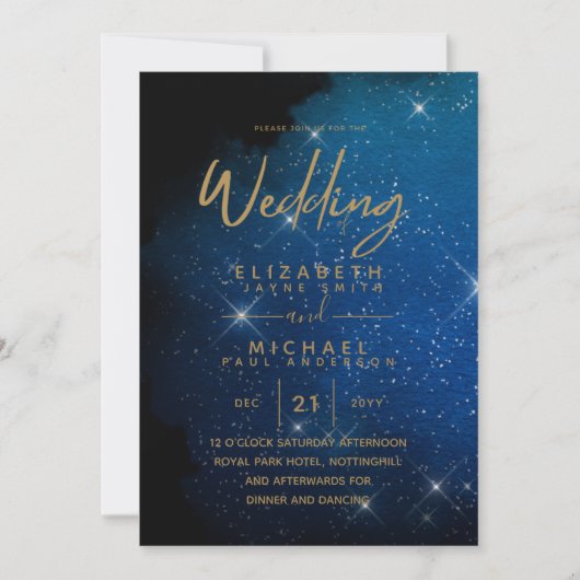 Invitation Starry Night Mariage Marine Gold Galaxy Celestiy (Devant)