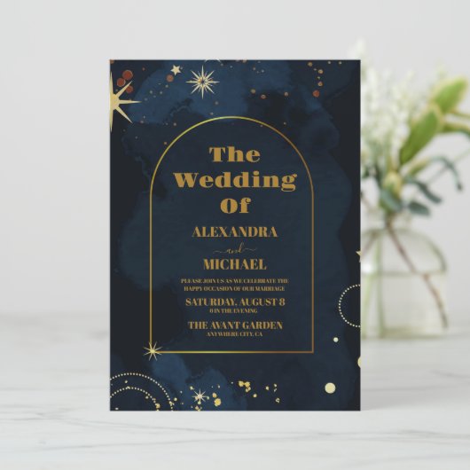 Invitation Starry Night Marine Bleu Parties scintillant en ar (Debout devant)