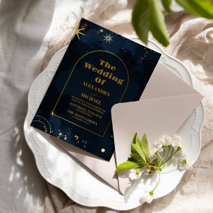 Invitation Starry Night Marine Bleu Parties scintillant en ar