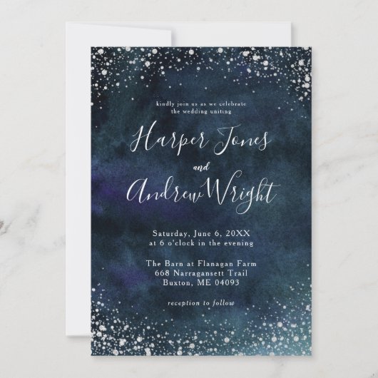 Invitation Starry Night Marine Bleu Parties scintillant en ar (Devant)