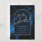 Invitation Starry Night Navy Blue Gold Wedding (Devant)