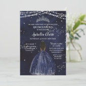 Invitation Starry Night Navy Blue Quinceañera Brown Princess (Debout devant)