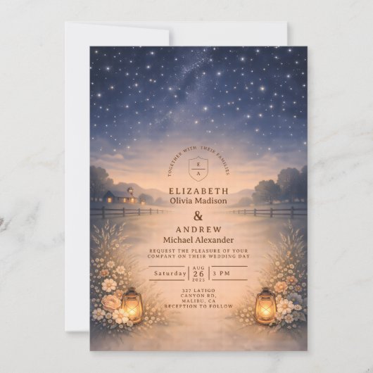Invitation Starry Night Rustic Meadow Wedding (Devant)