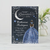 Invitation Starry Night Silver et Dark Blue Quinceanera (Debout devant)