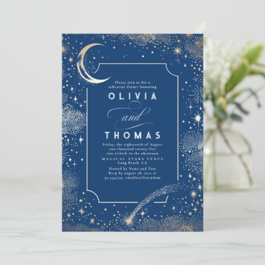 Invitation Starry Night Sky Crescent Moon Repétition Dîner (Debout devant)