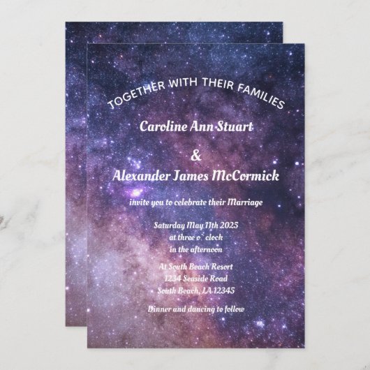 Invitation Starry Night Sky Galaxy Élégant Mariage céleste (Devant / Derrière)