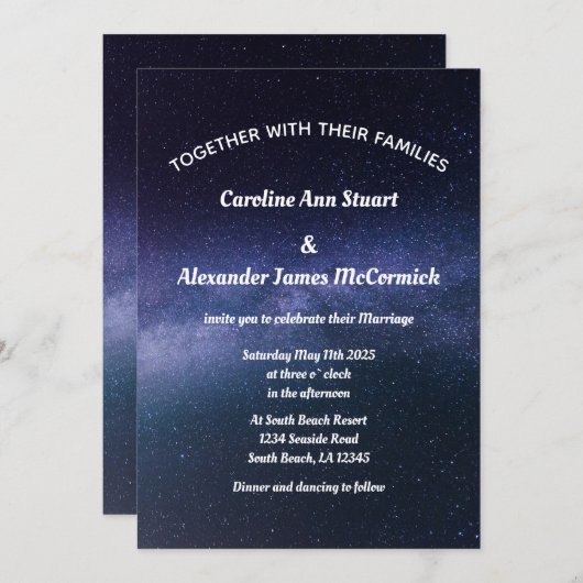Invitation Starry Night Sky Galaxy Stars Mariage moderne (Devant / Derrière)
