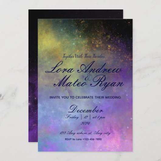 Invitation Starry Night Sky - Mariage élégant (Devant / Derrière)